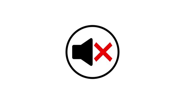 No sound speaker icon, 4k animation on white background. No sound icon. No allowed Sound Sign Animation. animated Mute Sound Icon and Volume Off Symbol.