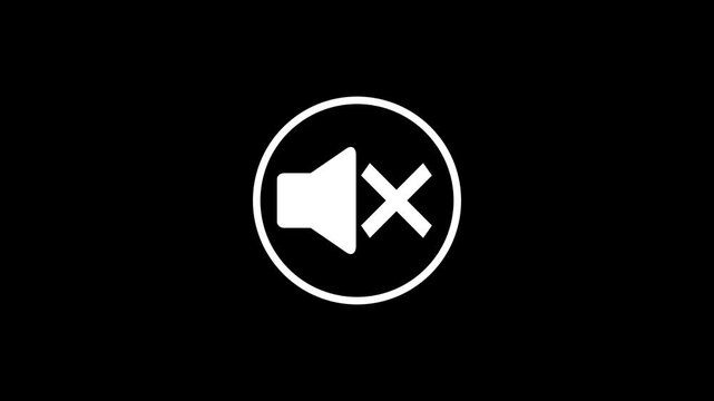 Animated Mute Sound Icon and Volume Off Symbol on Black Background, Speaker mute icon animation design 4k video. Volume, audio, noise, volume down, loud, off, microphone, sound, voice, animated.