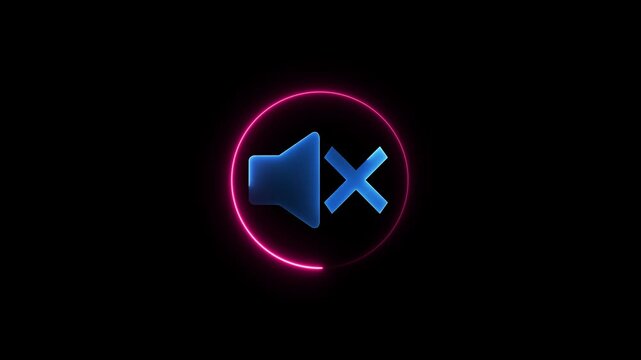 Glowing neon no sound icon animation on a black background. No sound icon sign indicating silence zone or no sound area sign and mute. mute icon sign. volume off. silent icon animation.
