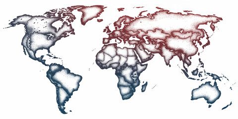 Vector illustration featuring a world map of the earth with a stylized cow and bull set against global continents including Asia, Europe, and America for a travel geography atlas © MD HABIBUR