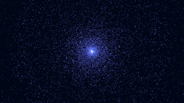 Abstract blue starfield forms a swirling vortex around a bright glowing center on a dark space background, ideal for sci fi, astronomy themes, and cosmic motion graphics