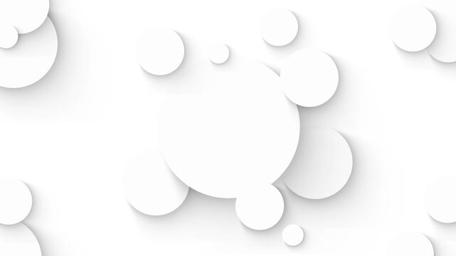 Minimal white paper circles background shows layered shapes, shadows, clean abstract space for corporate videos, titles, product promos, presentation slides, elegant templates, bright motion graphics.