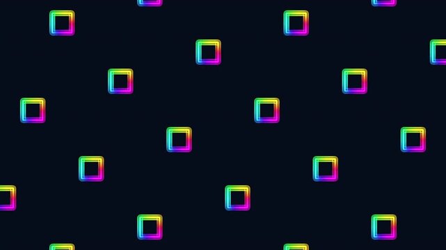 Abstract colorful neon diamond outlines moving in a repeating geometric pattern on a dark background, ideal for tech intros, modern UI, and digital wallpapers