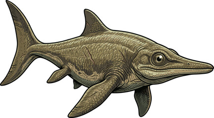 Fototapeta premium Ichthyosaur Marine Reptile Vector Illustration