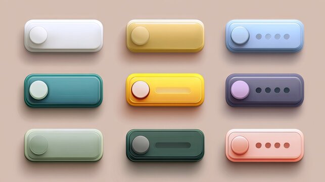 Set of colorful rectangular user interface buttons on a neutral background