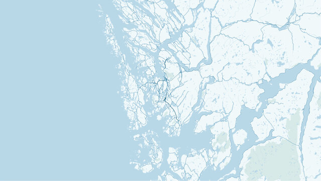 Modern minimalist vector map of Bergen, Norway. High-quality scalable illustration of Bergen city grid, Vagen bay, and fjord coastline for posters and urban design.