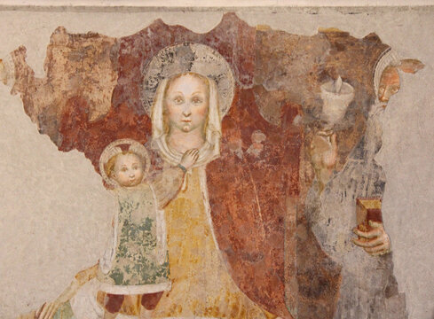 Madonna con Bambino e Sant'Antonio Abate; affresco nell'oratorio di Santo Stefano a Torre de' Busi (Bergamo)