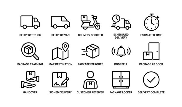 Delivery and tracking icons for courier and last mile services