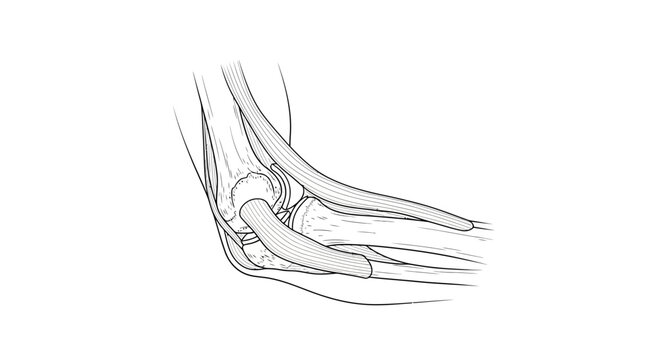 Anatomical illustration of the human elbow joint and forearm bones