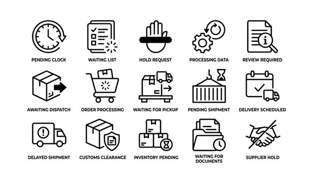 Logistics status icons showing shipment states on white background
