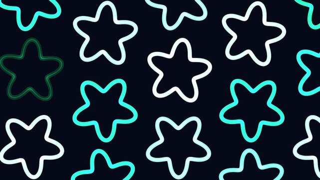 Seamless-style animated background with neon flower outlines in pink, purple, and white on dark backdrop, ideal for party visuals, retro design, and motion graphics