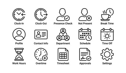 Fototapeta na wymiar Attendance and scheduling icons displayed in grid on white background