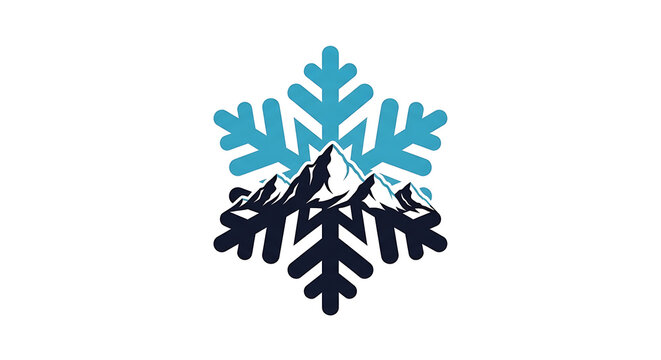 stylized snowflake icon with mountain range silhouette inside, representing winter and cold weather