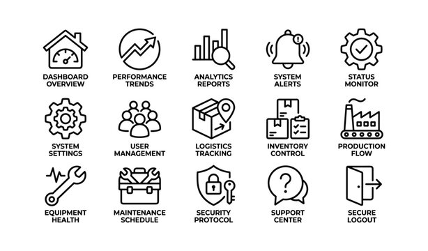 Management dashboard icons showing analytics alerts and controls