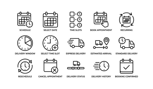 Scheduling and delivery icons showing appointments and time slots
