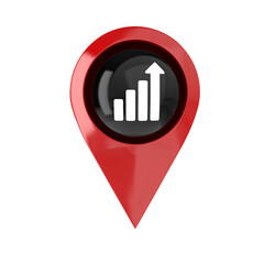 Obraz premium Business Growth and Performance Success Graph on Glossy Red 3D Map Pin Isolated on White