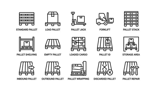 Pallet and material handling icons displayed in grid layout