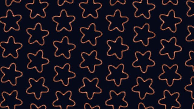 Abstract seamless pattern of glowing turquoise neon starfish outlines on dark background, repeating marine motif for summer designs, wallpapers, and motion backdrops