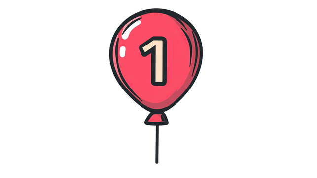 Red cartoon balloon with number 1 isolated PNG with Transparent Background
