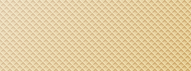 Waffle texture vector bg, baked biscuit of ice cream cone. Seamless cookie square pattern. Sweet crispy wafer, dessert menu banner. Bakery 3d structure of summer food, cartoon cute yellow pancake