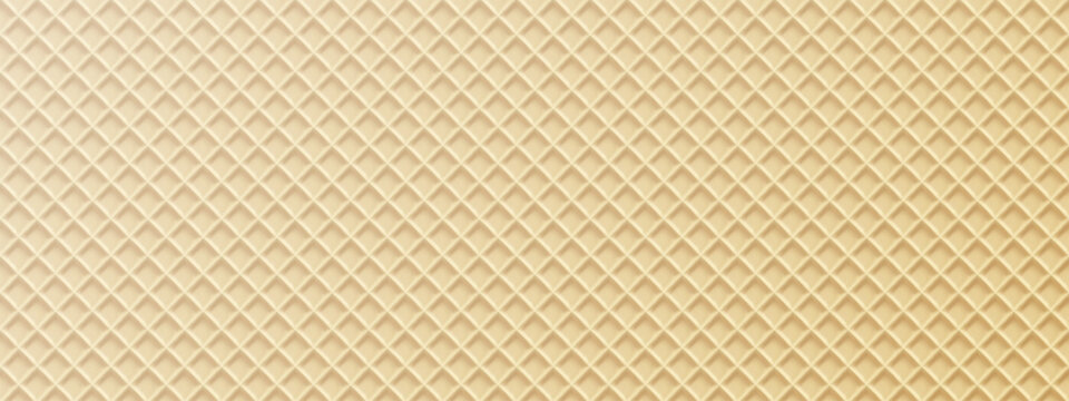 Waffle texture vector bg, baked biscuit of ice cream cone. Seamless cookie square pattern. Sweet crispy wafer, dessert menu banner. Bakery 3d structure of summer food, cartoon cute yellow pancake