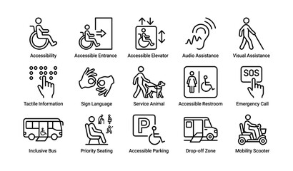 Fototapeta premium Accessibility and inclusive transport icons arranged in grid