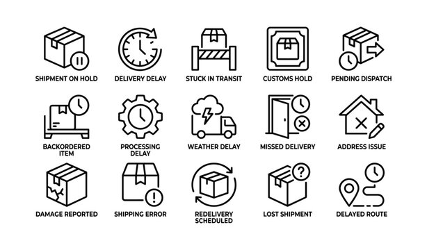 Delivery exception and shipment delay icons shown in grid layout