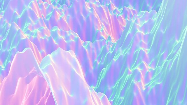Abstract pastel iridescent holographic surface with flowing waves and soft light reflections, futuristic gradient background for motion design, tech visuals, and ads