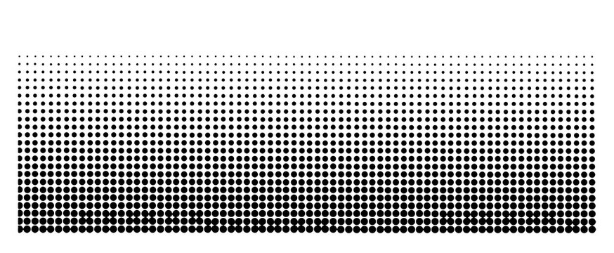 A horizontal gradient pattern composed of small black dots transitioning from dense to sparse across a white background surface transparent background