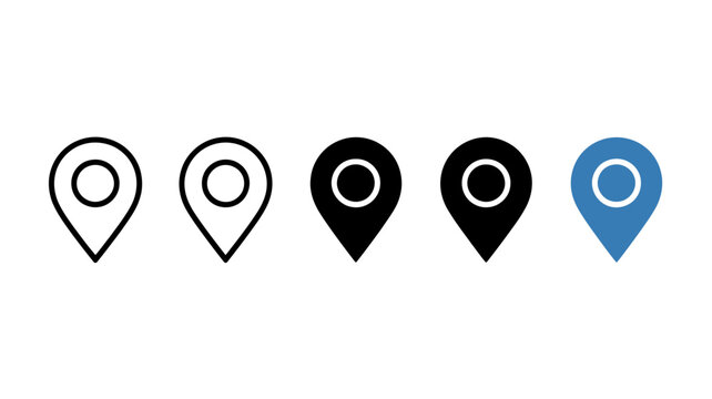 Set of flat location pin icons with different fill styles