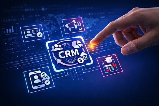 CRM technology connecting business data and customer relationships for seamless operations and growth