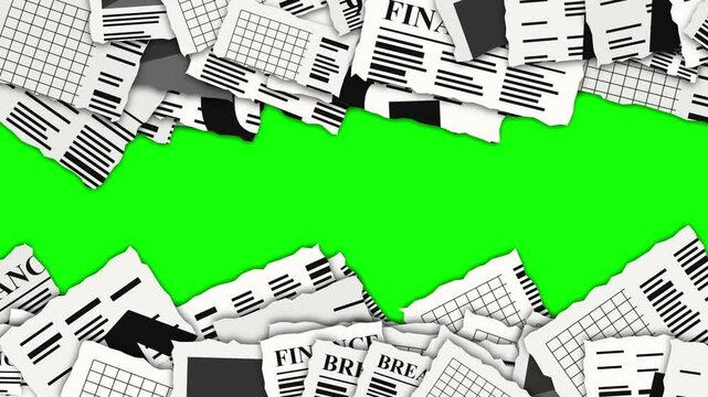 financial business newspaper tear rip open green screen chroma key data chart reveal