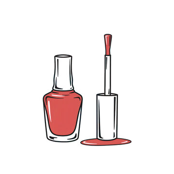 Coral nail polish bottle and brush isolated on transparent background
