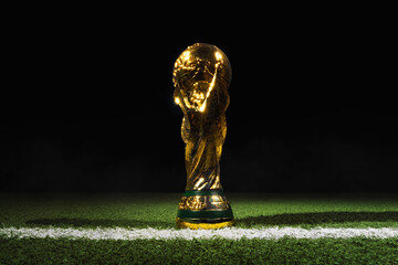 Obraz premium 01.05.26. Frankfuer am Main, Hesse, Germany. World Cup Trophy Shines in Stadium Spotlight - A Celebration of Football.