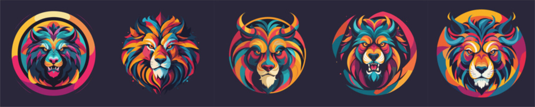 Set Of Abstract Lion Heads