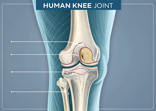 Leg bone in the transparent human body. Educational medical illustration of leg bones and knee. Biological and medical concept. Vector illustration