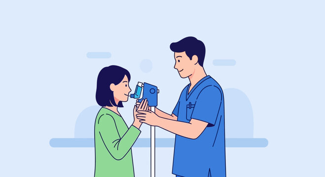 Doctor helping patient with spirometry test for lung function