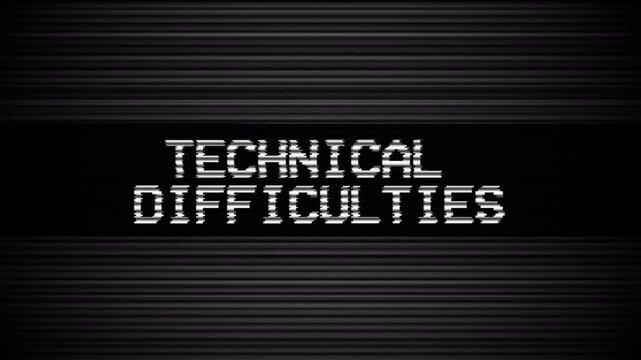 Static noise error black screen displaying technical difficulties with glitches and digital interference. perfect for illustrating technical issues, digital malfunctions, livestream problems. 4k video