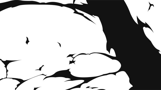 Abstract manga smoke cloud effect with bold black shapes on transparent background. Dynamic comic explosion dust effect for anime action scenes and graphic design.