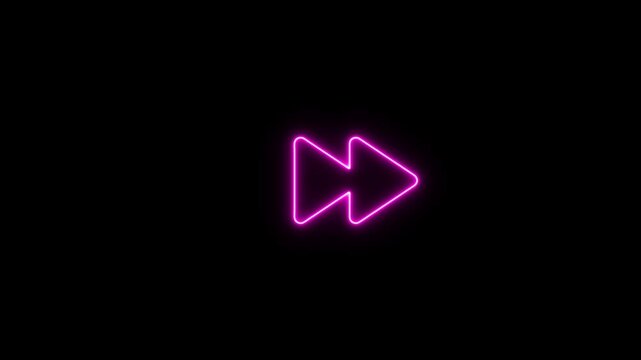 Neon pink fast forward glowing on black background, digital media playback symbol for ui and web