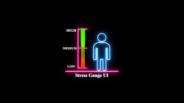 Neon stress gauge ui animation: human mental health indicator and wellness monitoring interface for digital projects