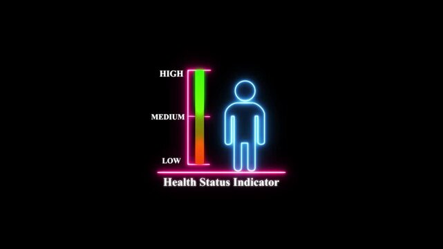 Neon health status indicator with human for medical data visualization and wellness monitoring systems