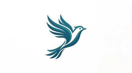 Fototapeta premium Elegant abstract blue bird in flight logo design. Stylized vector illustration of a flying pigeon or dove, symbolizing freedom, peace, and grace. Isolated on white background