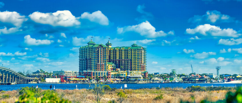 Destin skyline with bridge and buildings, Florida