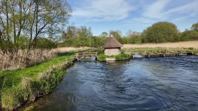 Longstock Hampshire England UK. 28.04.2026. Video. The chalk stream River Test at Longstock im Hampshire England UK.