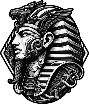 Abstract Geometric Pharaoh King Mesir Dynasty Icon Symbol Encased in Spiritual Sacred Geometry with Minimalist Line Art and Sandstone Textures 