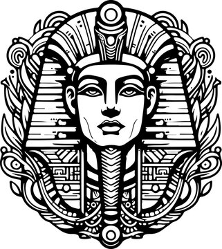 Abstract Geometric Pharaoh King Mesir Dynasty Icon Symbol with Minimalist Line Art and Ancient Egyptian Aesthetic