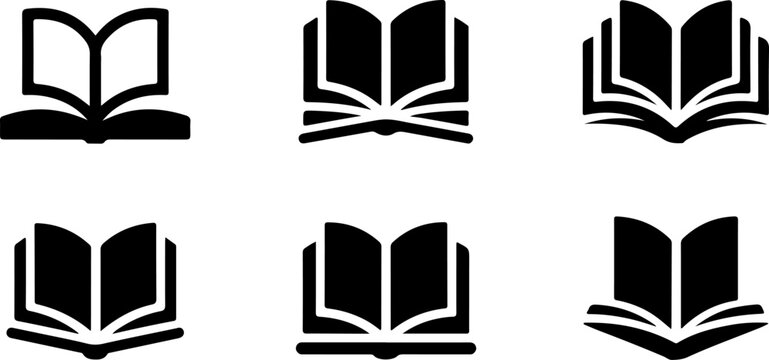 Open book icon and logo set. Vector symbols for education, study, knowledge and literature concepts