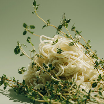 noodles with herbs, minimal background