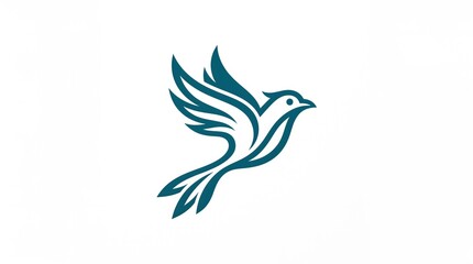 Fototapeta premium Elegant blue bird logo concept with stylized wings and streamlined body design in flight, isolated on white background